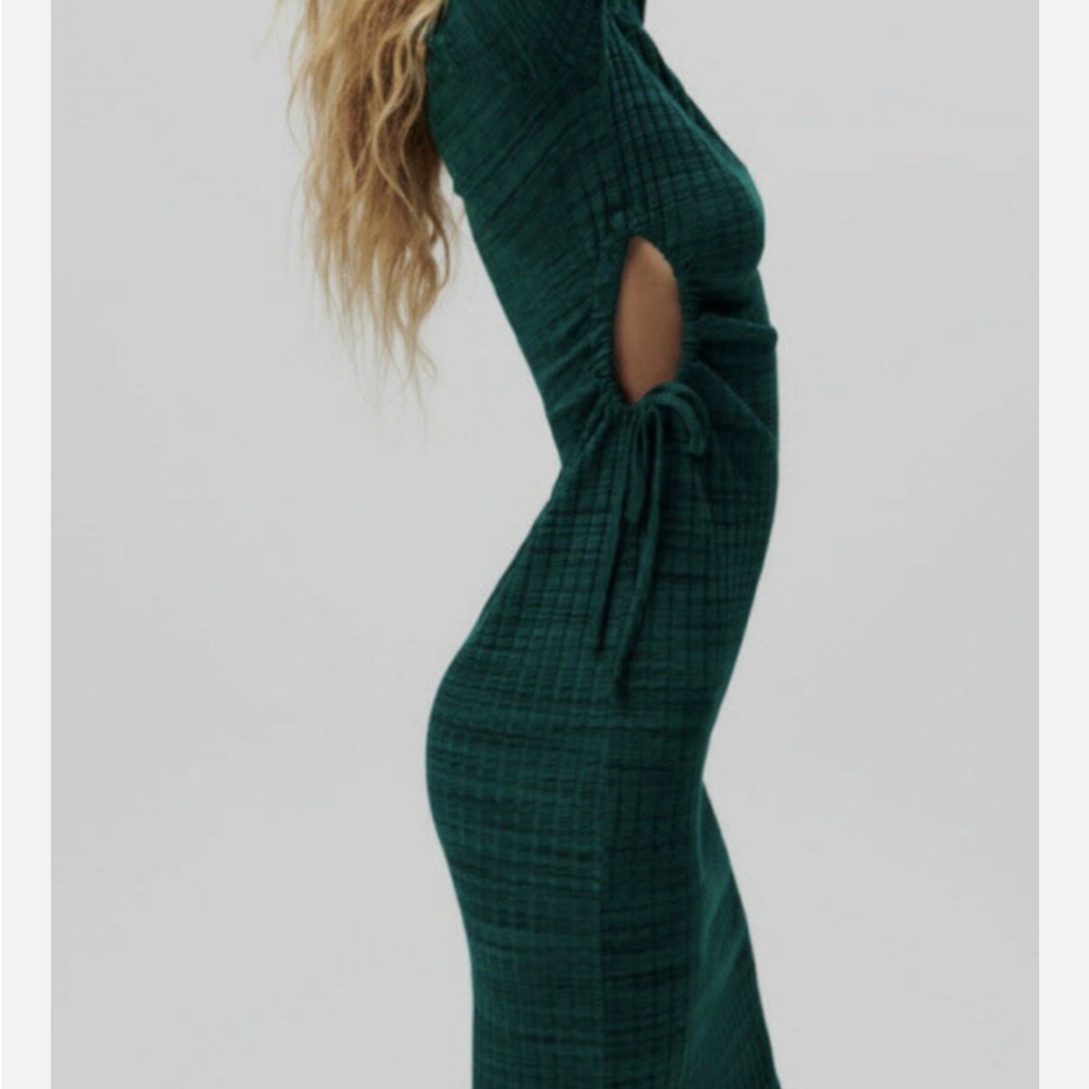 Zara once used Teal Long Sleeve cutout midi Dress